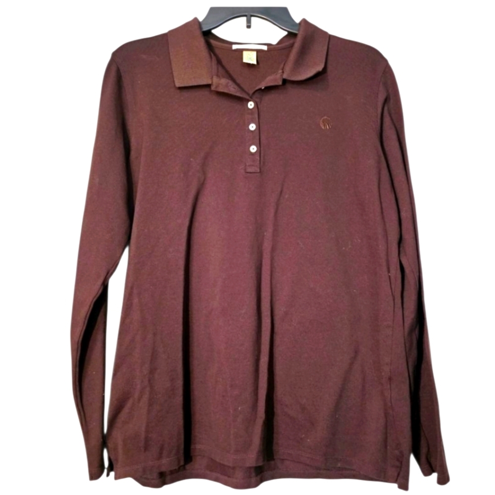 Fairway & Greene Polo Long Sleeve Brown Women's Golf Shirt Top Cotton Large EUC